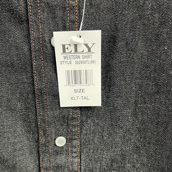 Vintage ELY Cattleman Black Denim Pearl Button Snap Western Shirt XL TALL NWT - Picture 6 of 8